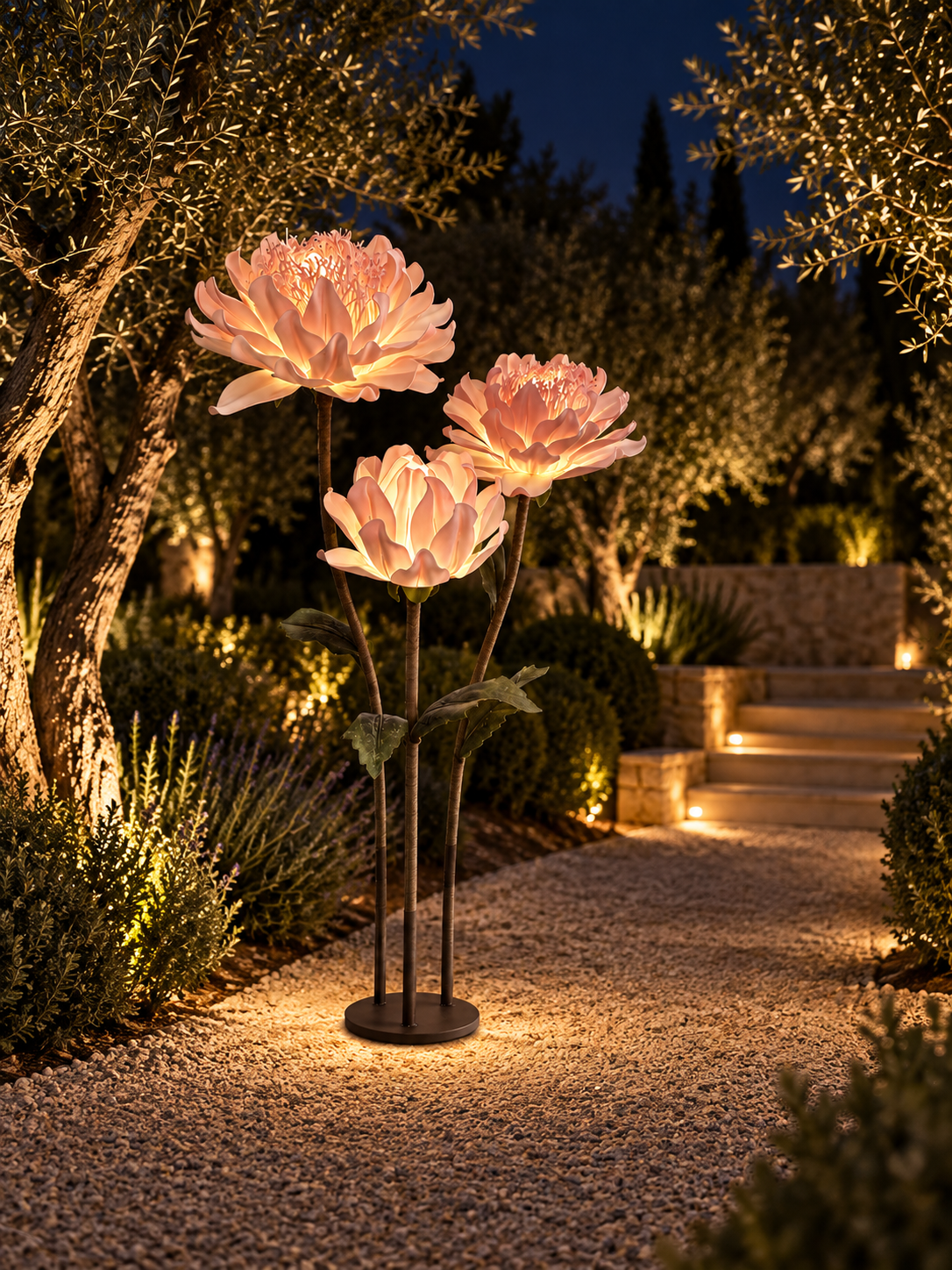 Dahlia Trio in another outdoor night setting, illustrative image