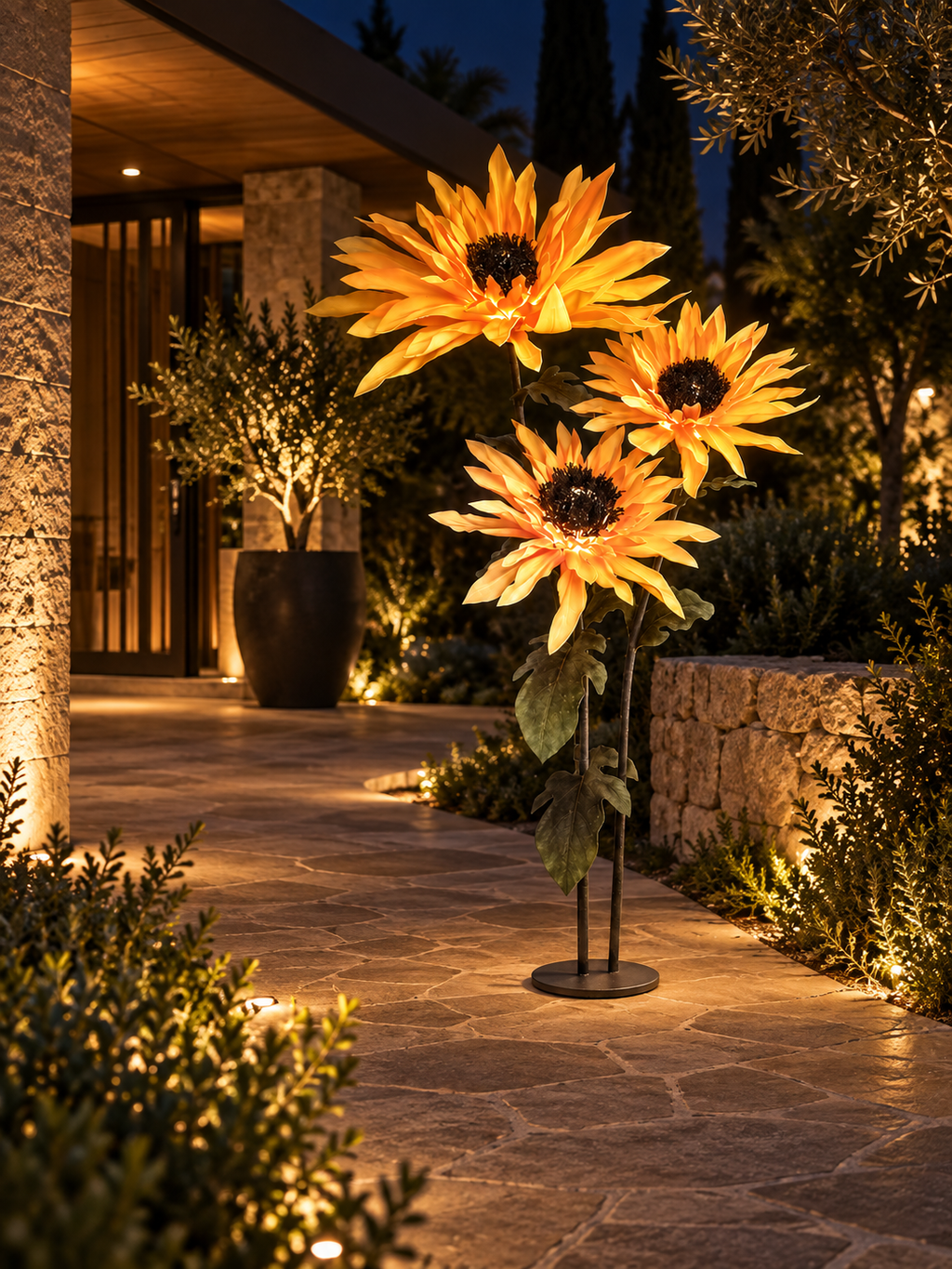 Sunflower Trio in another outdoor night setting, illustrative image