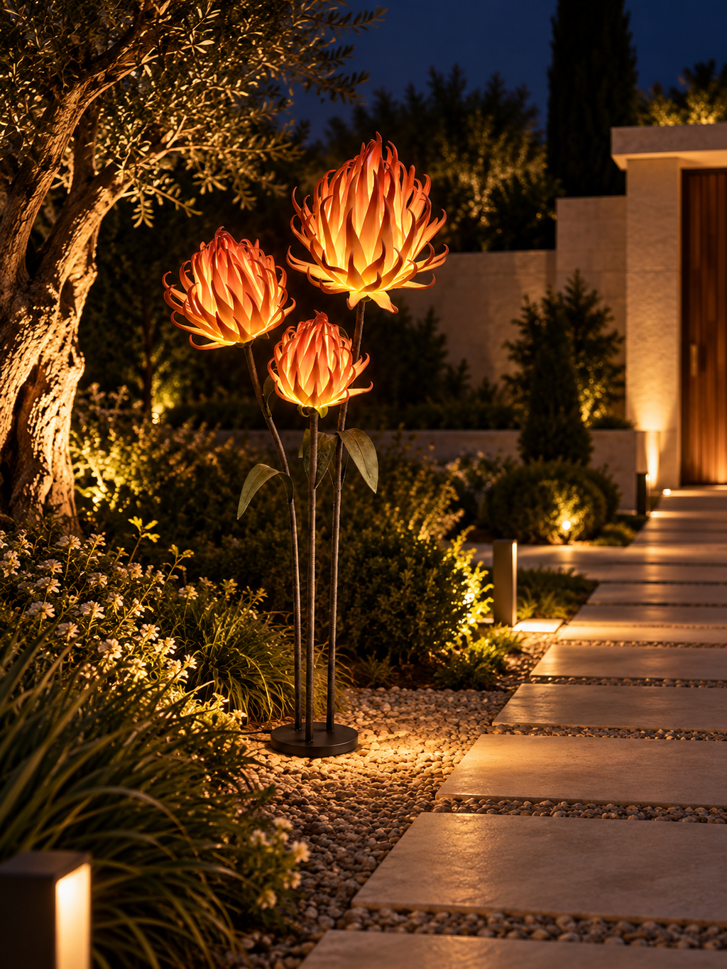 Aloe Flower Trio in another outdoor night setting, illustrative image