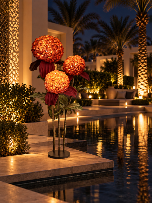 Big Leaf Hydrangea Trio in another outdoor night setting, illustrative image