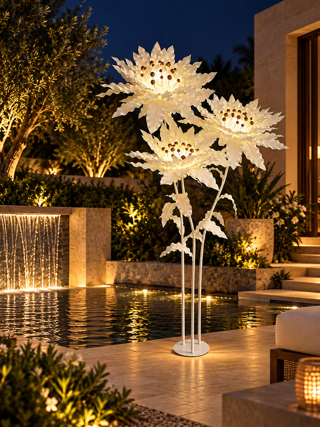 Honeycomb Flower Trio in another outdoor night setting, illustrative image