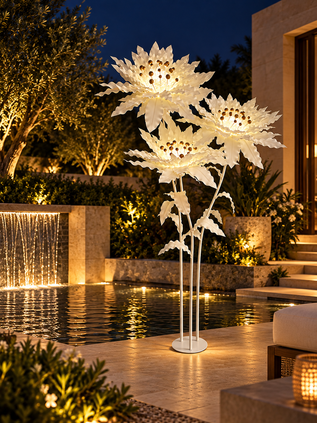 Honeycomb Flower Trio in another outdoor night setting, illustrative image