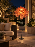 Firepot Flower outdoor illuminated flower lamp at night, illustrative setting