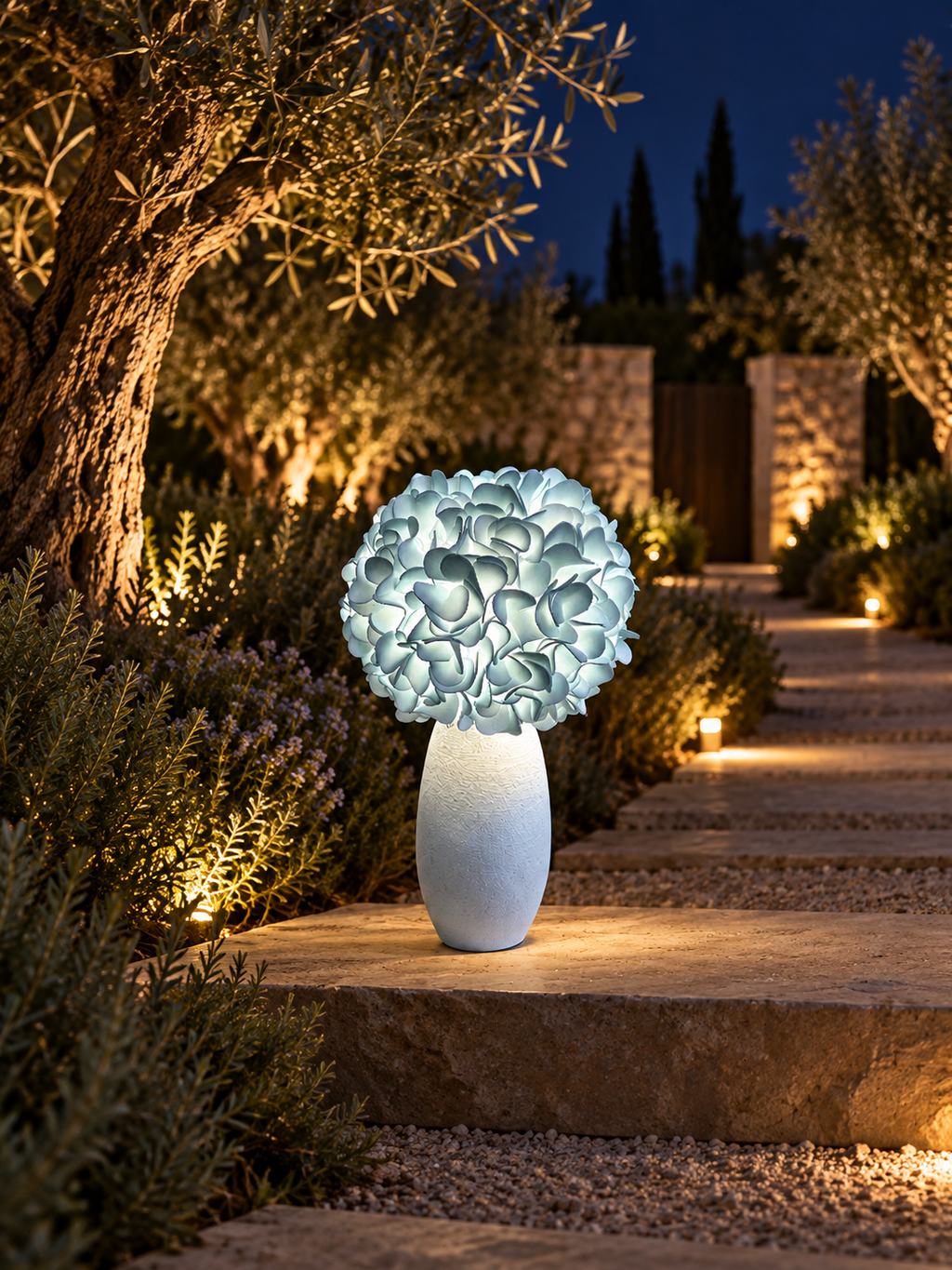 Hydrangea in another outdoor night setting, illustrative image