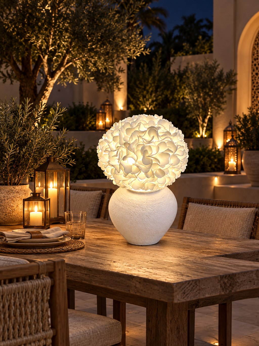 Hydrangea in another outdoor night setting, illustrative image