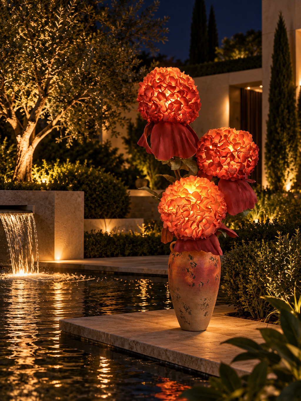 Hydrangea Trio in another outdoor night setting, illustrative image