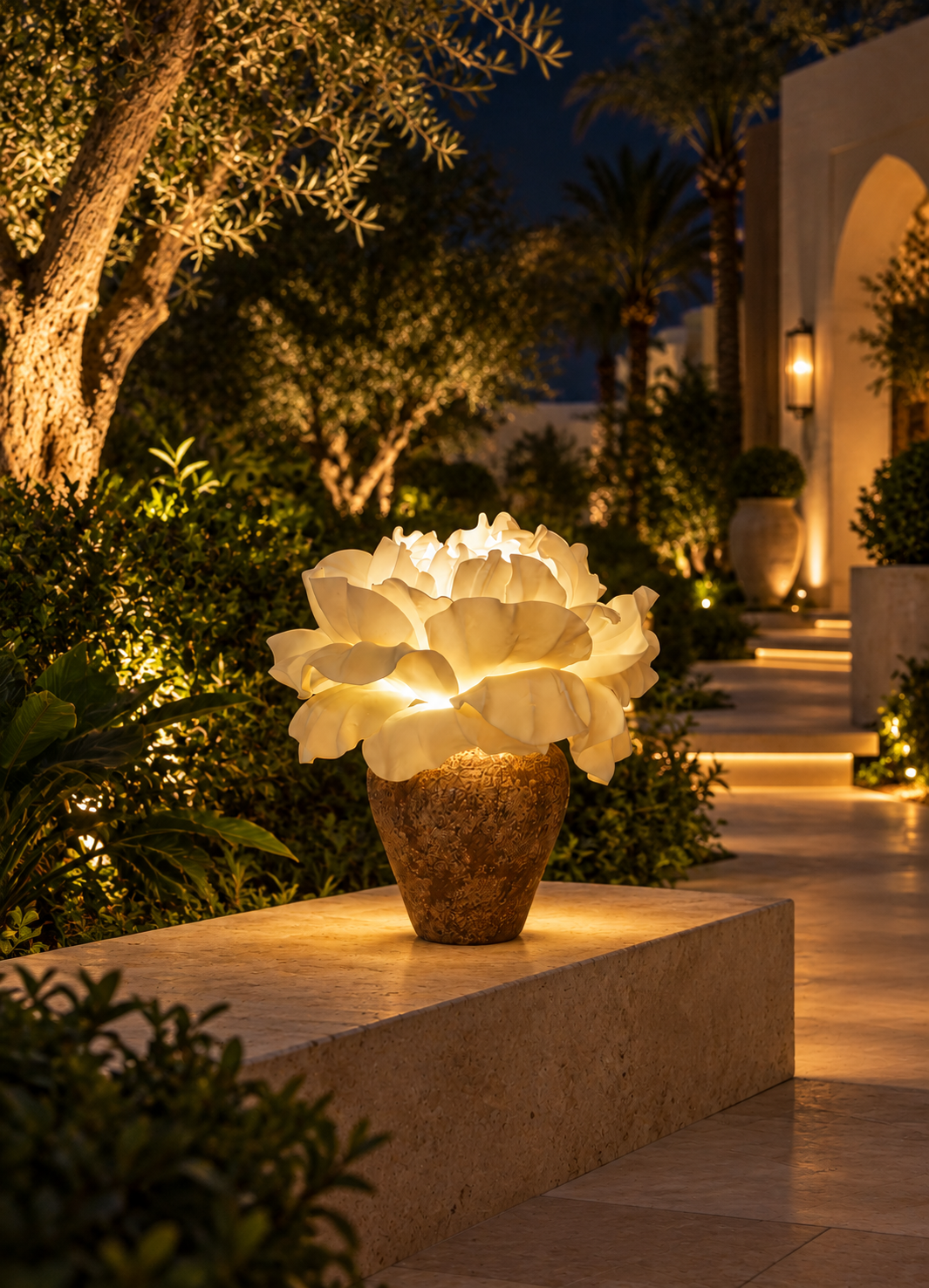 Peony in another outdoor night setting, illustrative image