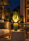 Onion outdoor illuminated flower lamp at night, illustrative setting